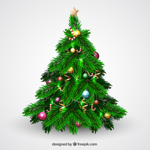 Gratis vector pine met kerstmisdecoratie