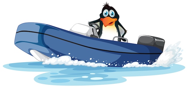 Gratis vector pinguïn op een speedboot in cartoonstijl