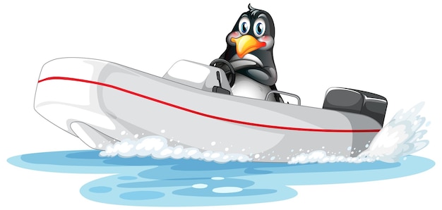 Gratis vector pinguïn op een speedboot in cartoonstijl