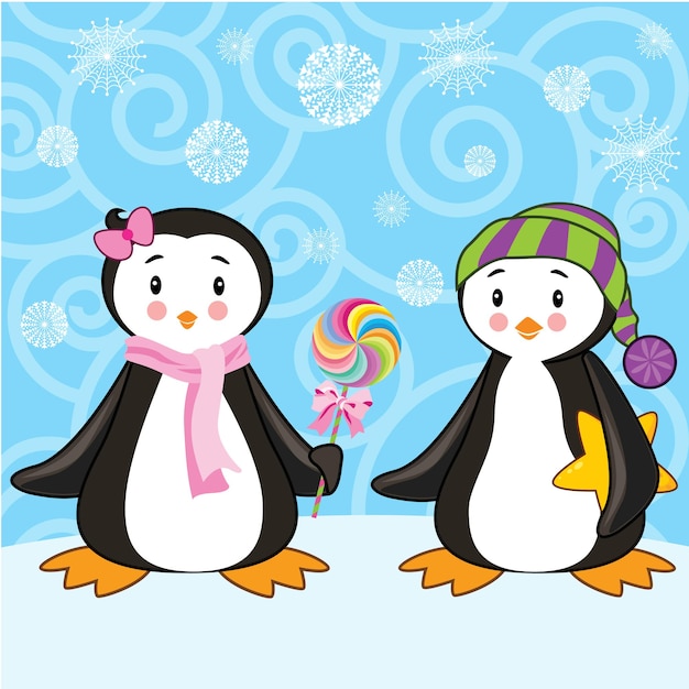 Gratis vector pinguïns ansichtkaart