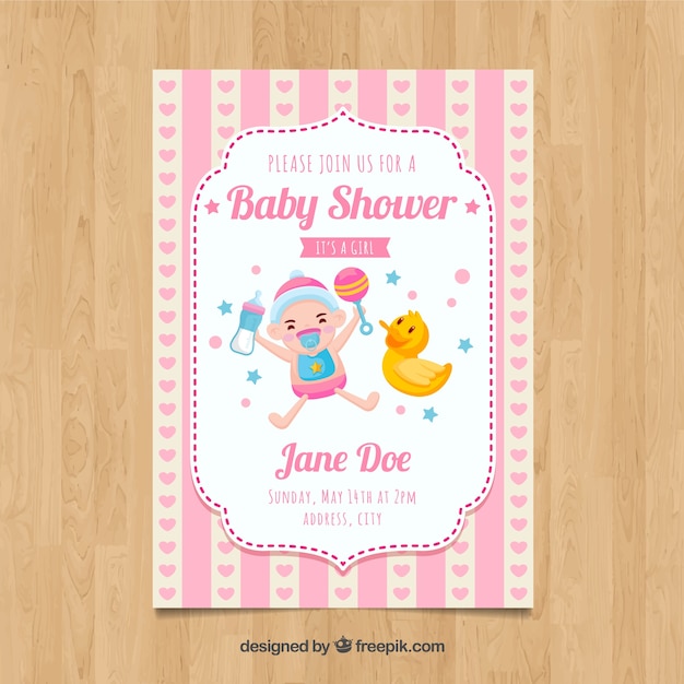 Gratis vector pink baby douche kaartsjabloon