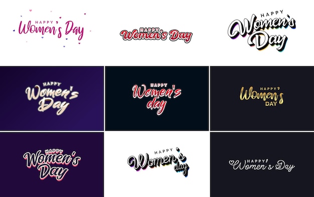 Pink Happy Women's Day typografische ontwerpelementen instellen voor wenskaarten