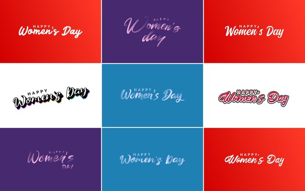 Pink Happy Women's Day typografische ontwerpelementen instellen voor wenskaarten