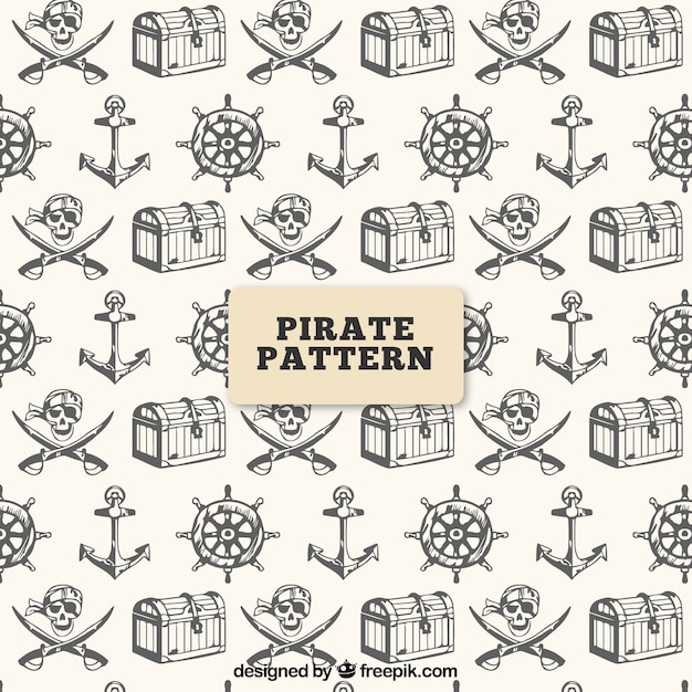 Piraat patroon met handgetekende objecten