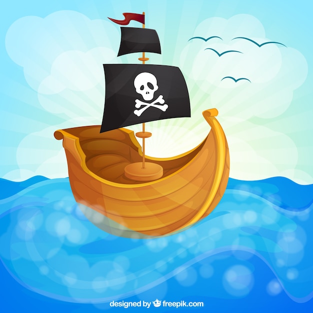 Gratis vector piraat zeilboot achtergrond