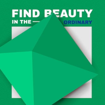 Piramide 3d instagram-postsjabloon, groen esthetisch ontwerp met citaatvector