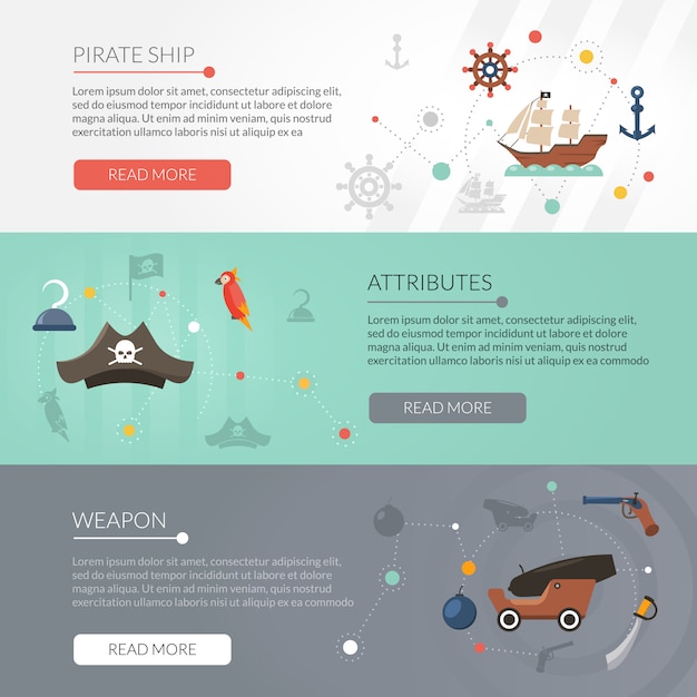 Gratis vector pirate banner set