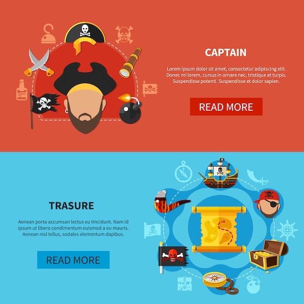 Gratis vector pirate treasure cartoon banners