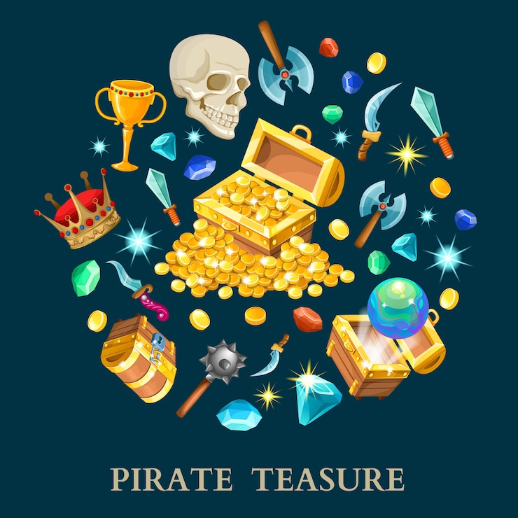 Gratis Vector pirate treasure isometrische pictogrammen instellen