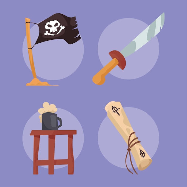 Gratis vector piraten concept set vier pictogrammen