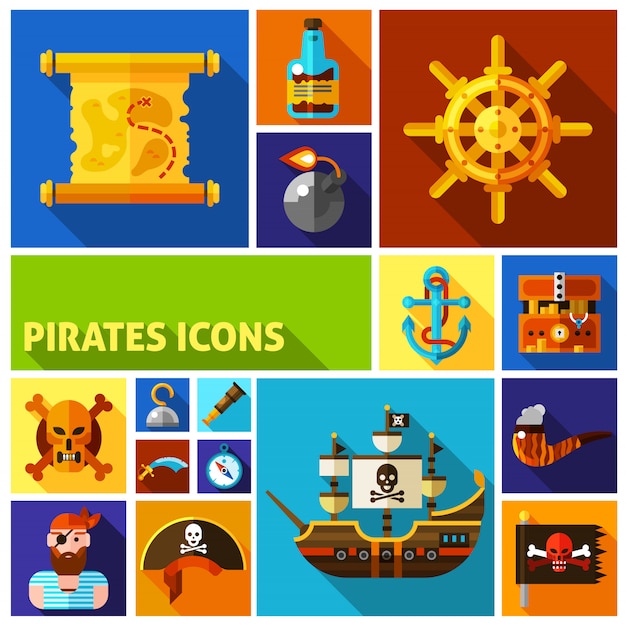Piraten platte cartoon iconen