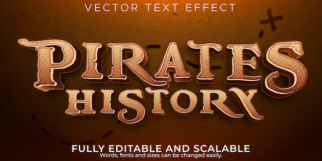 Piraten-teksteffect, bewerkbaar schip en avontuurlijke tekststijl