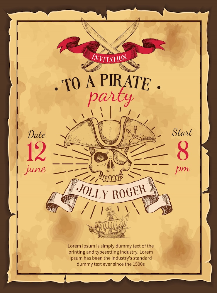 Gratis Vector piratenpartij getrokken poster