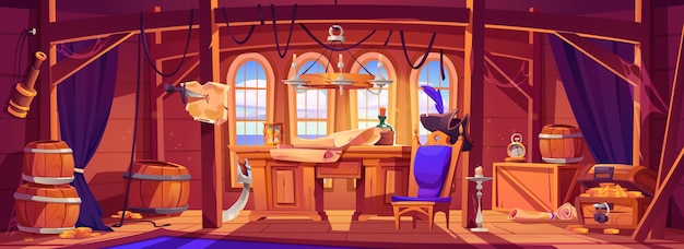 Gratis vector piratenschip cabine houten kamer interieur