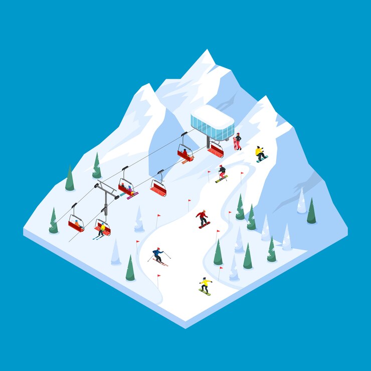 Gratis Vector piste kabelbaan isometrisch landschap