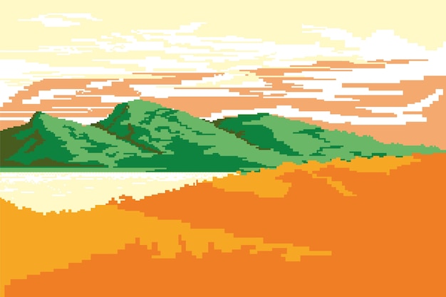 Gratis vector pixel art landelijke landschap achtergrond