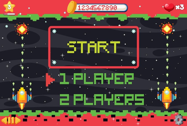 Pixel space game-interface met startknop