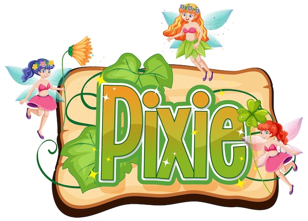 Pixie-logo met kleine feeën op wit