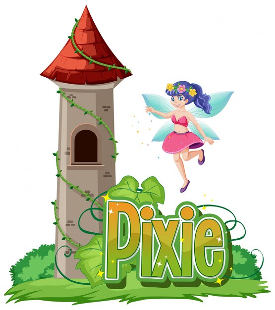 Pixie-logo met kleine feeën op witte achtergrond