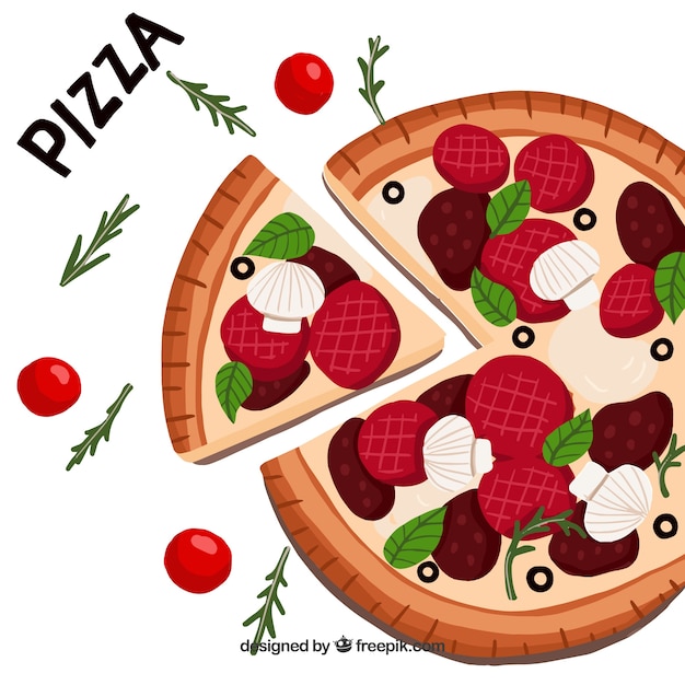 Gratis vector pizza achtergrond met ingrediënten