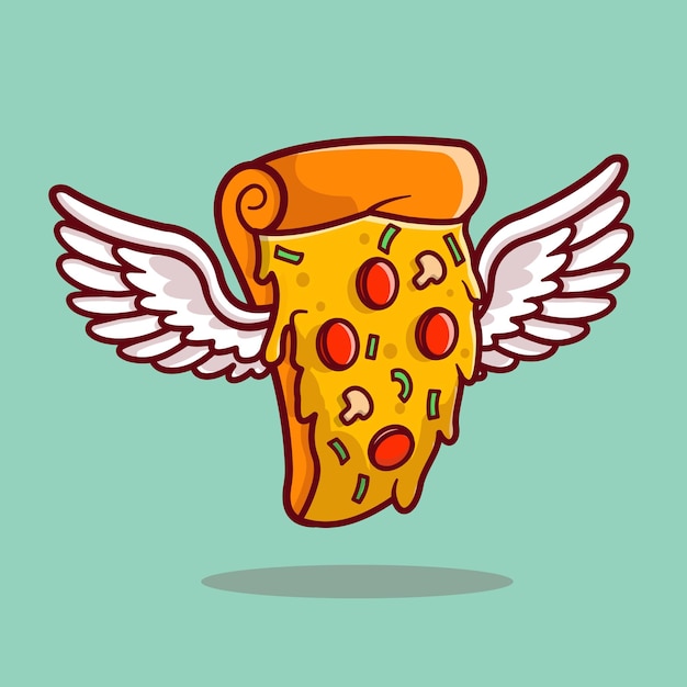 Pizza angel gesmolten flying cartoon vector icon illustratie. voedsel object pictogram concept geïsoleerd