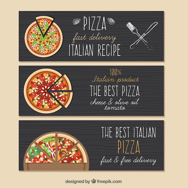 Gratis vector pizza banners met zwarte achtergrond