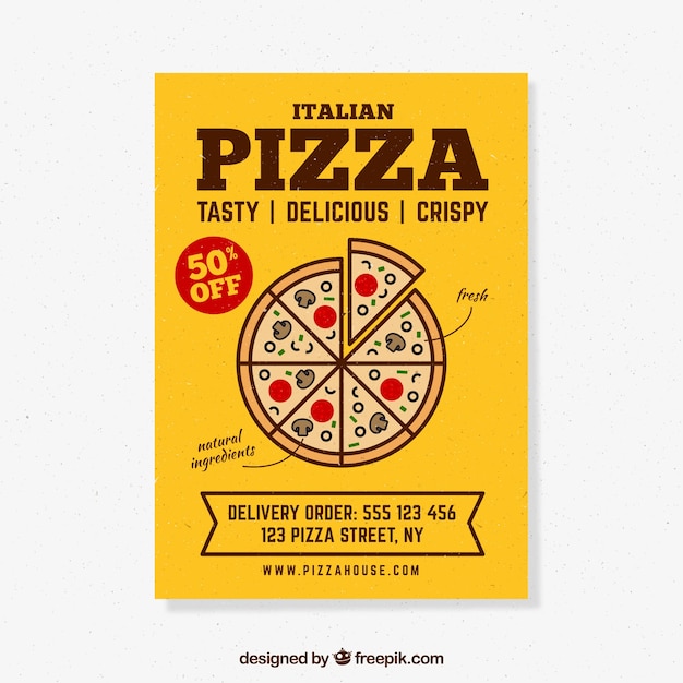 Gratis vector pizza gele kortingsbrochure