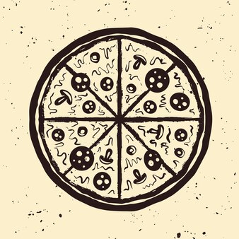 Pizza hand getekende vectorillustratie in vintage stijl geïsoleerd op de achtergrond met verwijderbare grunge texturen
