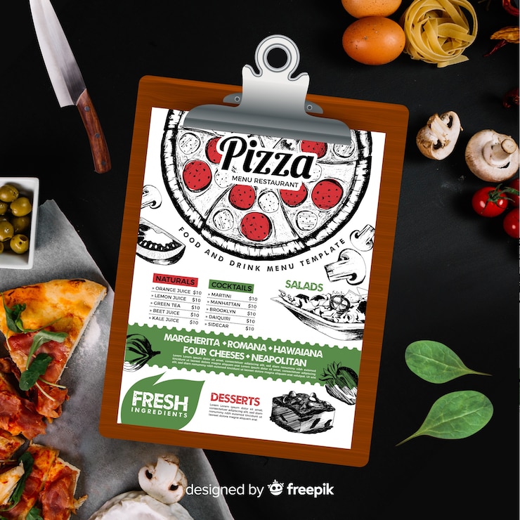 Gratis Vector pizza menusjabloon in vintage stijl