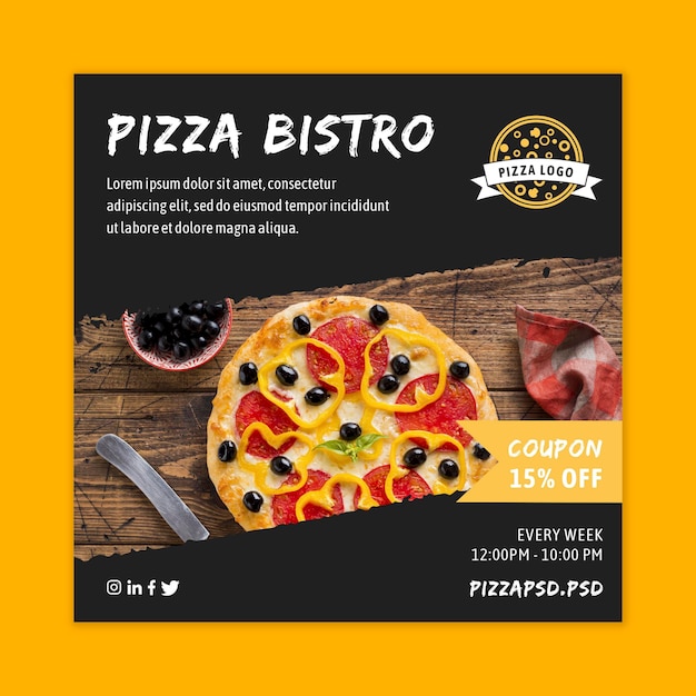 Gratis vector pizza restaurant kwadraat flyer sjabloon