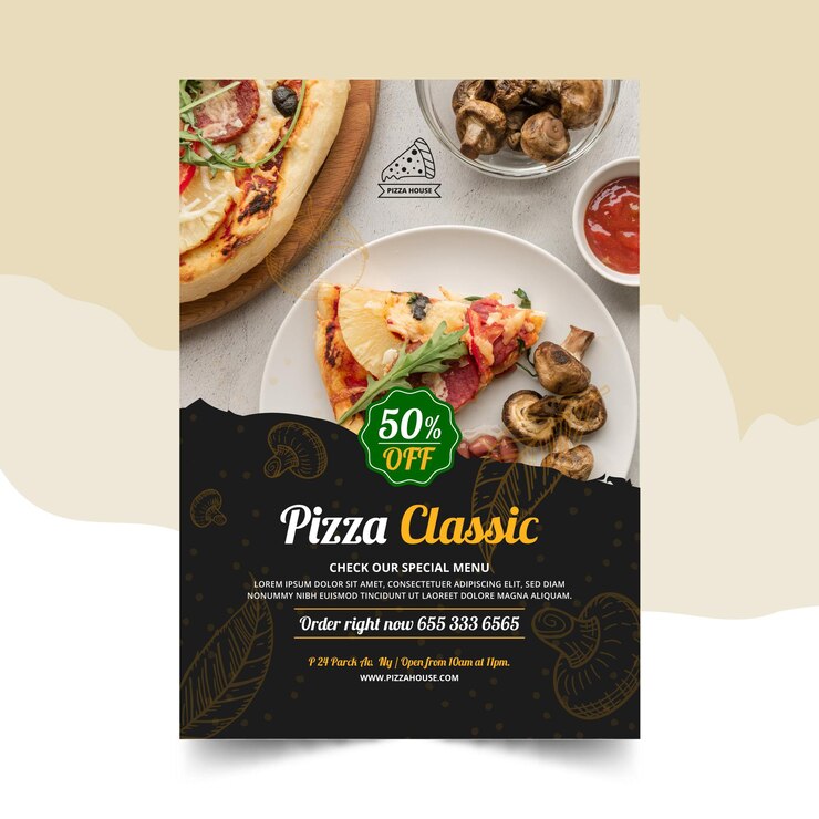 Gratis Vector pizza restaurant verticale folder sjabloon