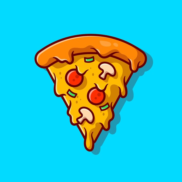 Plakje pizza gesmolten cartoon pictogram illustratie.