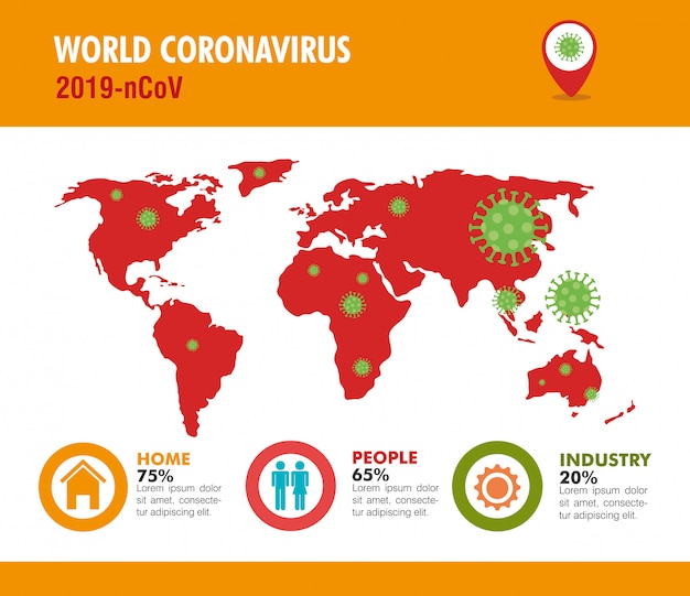 Planeet aarde met covid19-deeltjes en statistieken