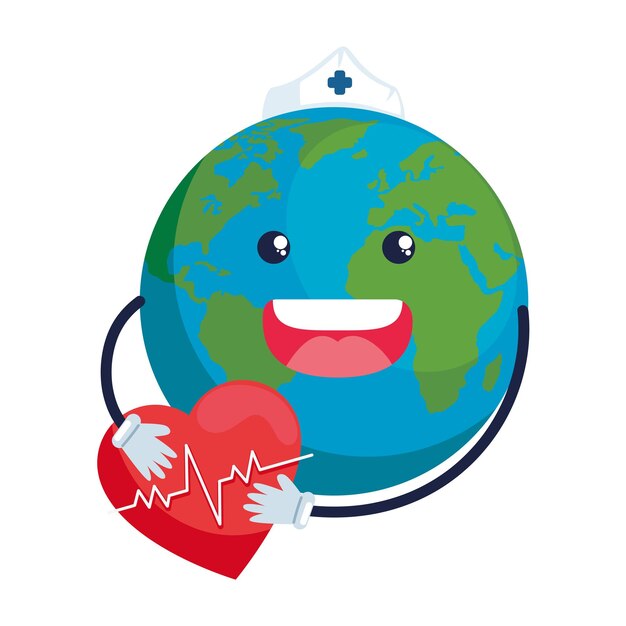 Gratis vector planeet aarde met hart cardio karakter