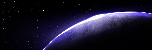 Gratis vector planeet met blauw licht aan de horizon in zwarte kosmos