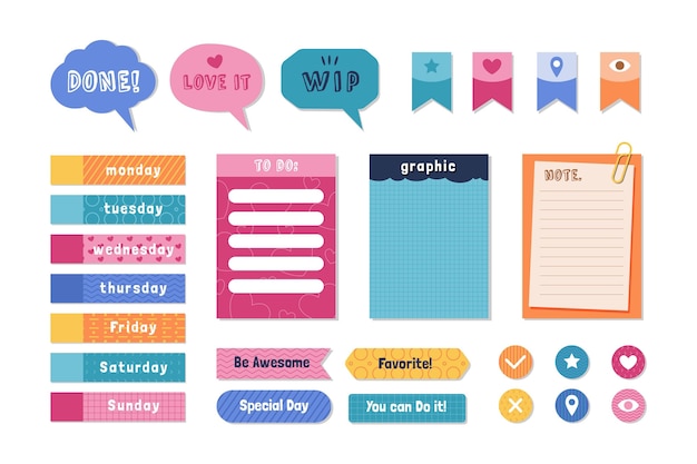 Gratis vector planner plakboek set