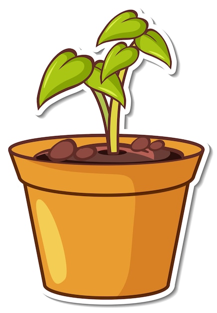 Gratis vector plant in een pot sticker op witte achtergrond