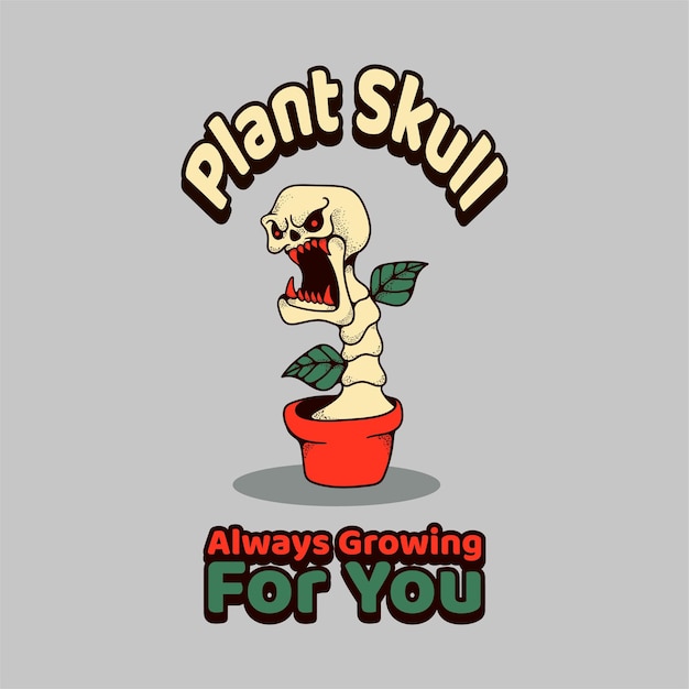 Plant skull illustratie ontwerpkarakter voor sticker vintage design t-shirt