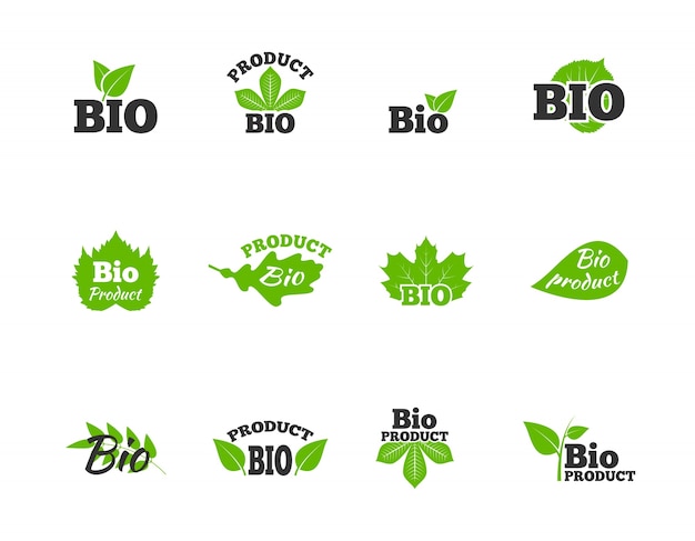 Gratis vector planten en bomen groene bladeren natuurlijke ecosfeer bio-producten labels pictogrammen verzameling platte abstracte geïsoleerde vector illustratie