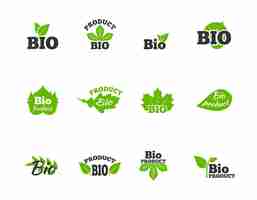 Gratis vector planten en bomen groene bladeren natuurlijke ecosfeer bio-producten labels pictogrammen verzameling platte abstracte geïsoleerde vector illustratie