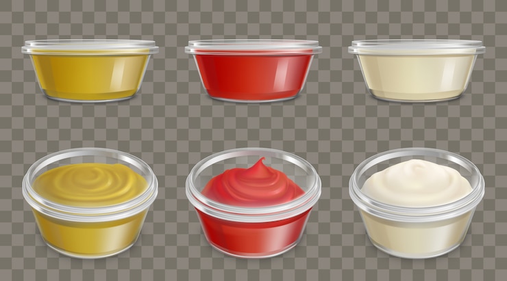 Gratis Vector plastic containers voor sauzen realistische vector set