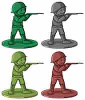 Gratis vector plastic soldaatspeelgoed in vier kleuren