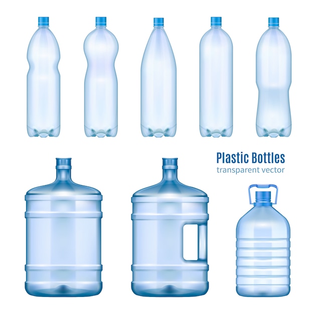 Gratis vector plastic waterflessen realistische set