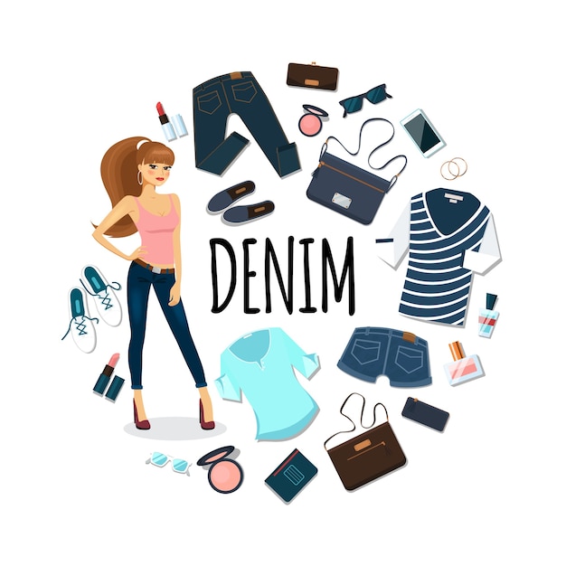 Gratis vector plat denim rond concept