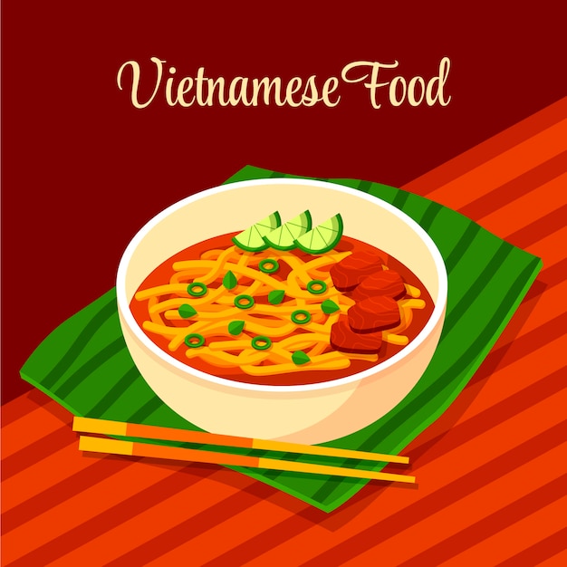 Gratis vector plat design vietnamees eten