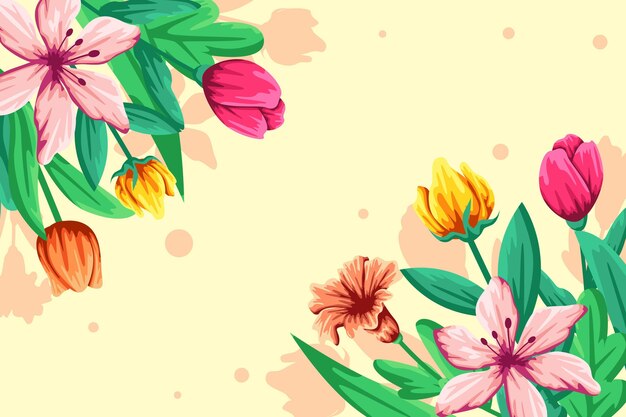 Plat gedetailleerde kleurrijke lente achtergrond