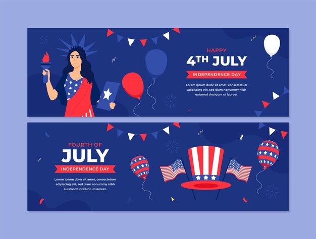 Plat horizontaal bannermalplaatje voor de Amerikaanse 4 juli-vakantieviering