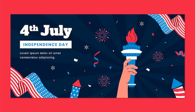 Gratis vector plat horizontaal bannermalplaatje voor de amerikaanse viering van 4 juli