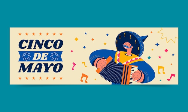 Gratis vector plat horizontaal bannermalplaatje voor de viering van cinco de mayo