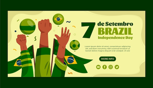 Gratis vector plat horizontaal bannermalplaatje voor de viering van de braziliaanse onafhankelijkheidsdag